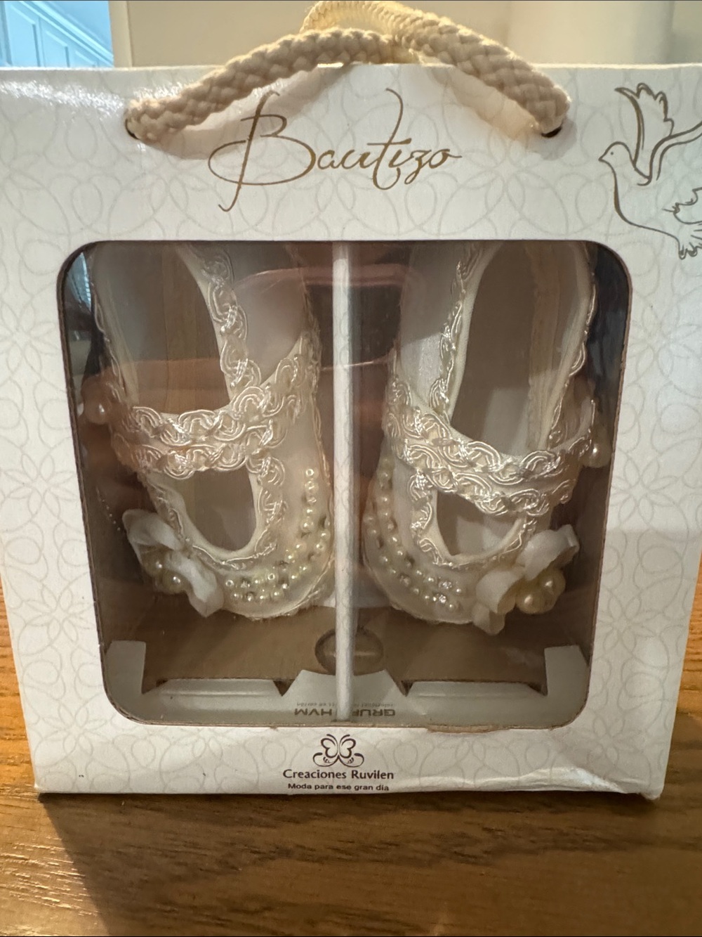 Ivory Baby Girls Dress Flats with Pearl & Bow